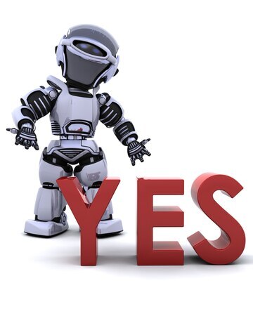 robot with yes sign  