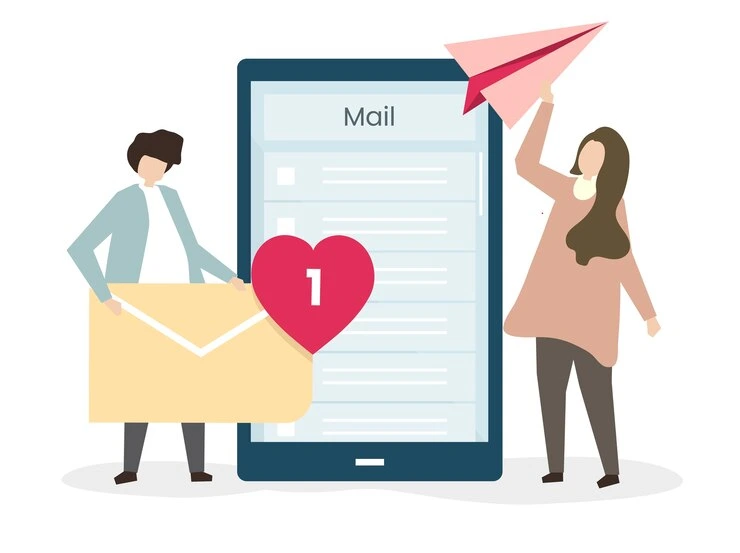 lovers sending emails each other  